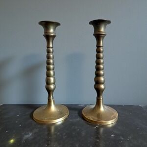 Vintage Brass Taper Candlestick Holders Set of 2 Made in‎ India Spindle Gold 7in